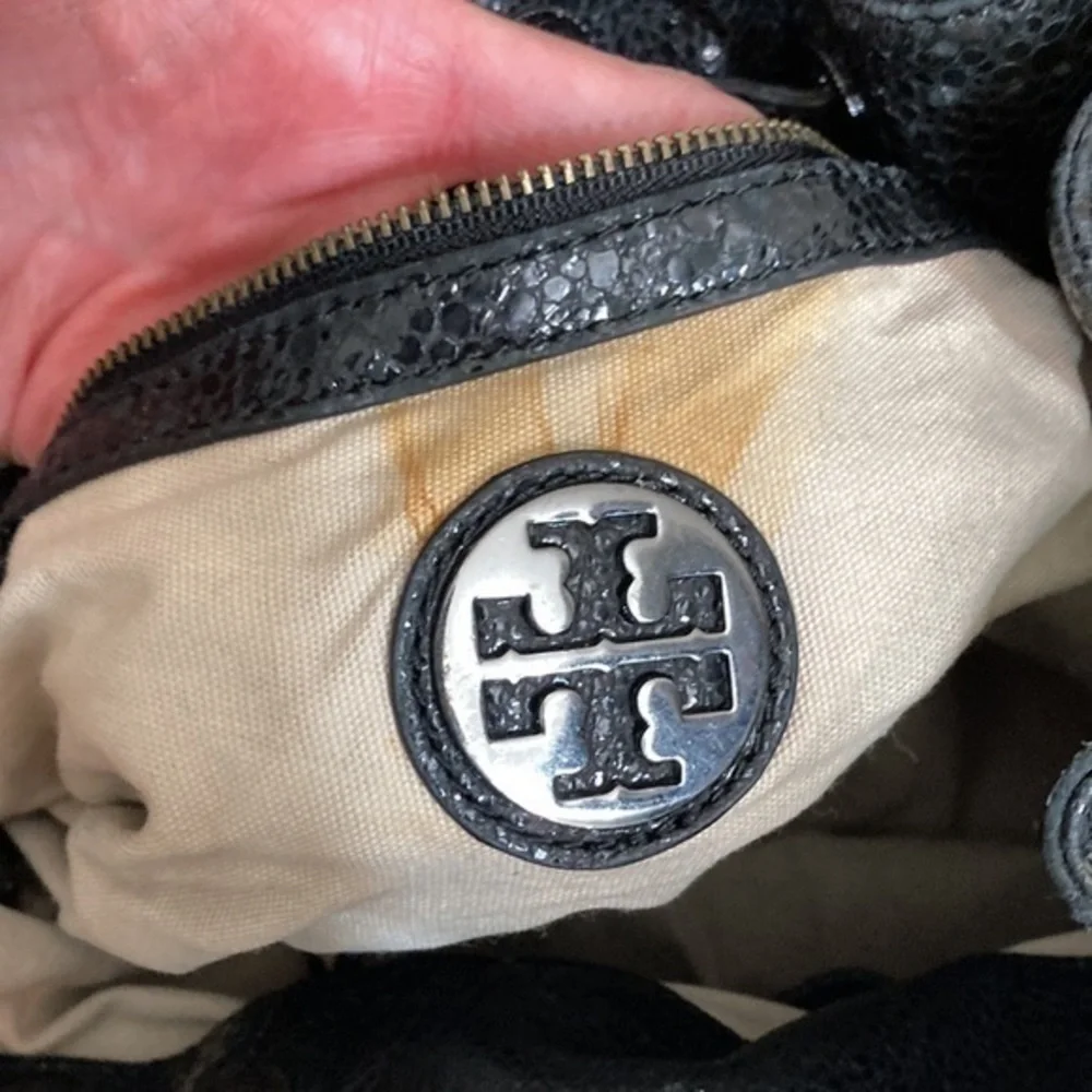 Tory Burch black gunmetal gathered bag